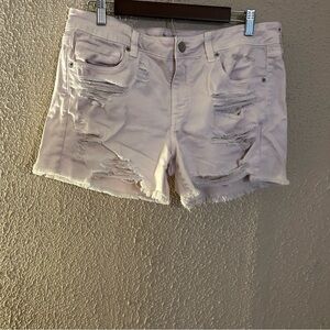 American Eagle Outfitters Super Stretch  Cream Distressed Jean Shorts Size 14